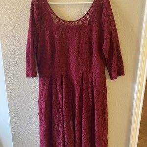 Lane Bryant knee length lace dark red dress